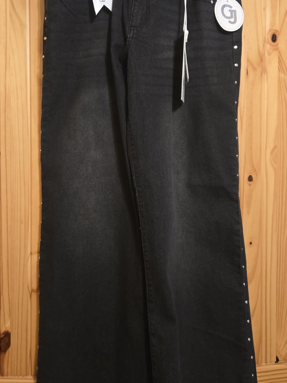 Gogo Womens Black Wide-Leg Women's Jeans with Side Stud Detail Sz 13/31 Nwt